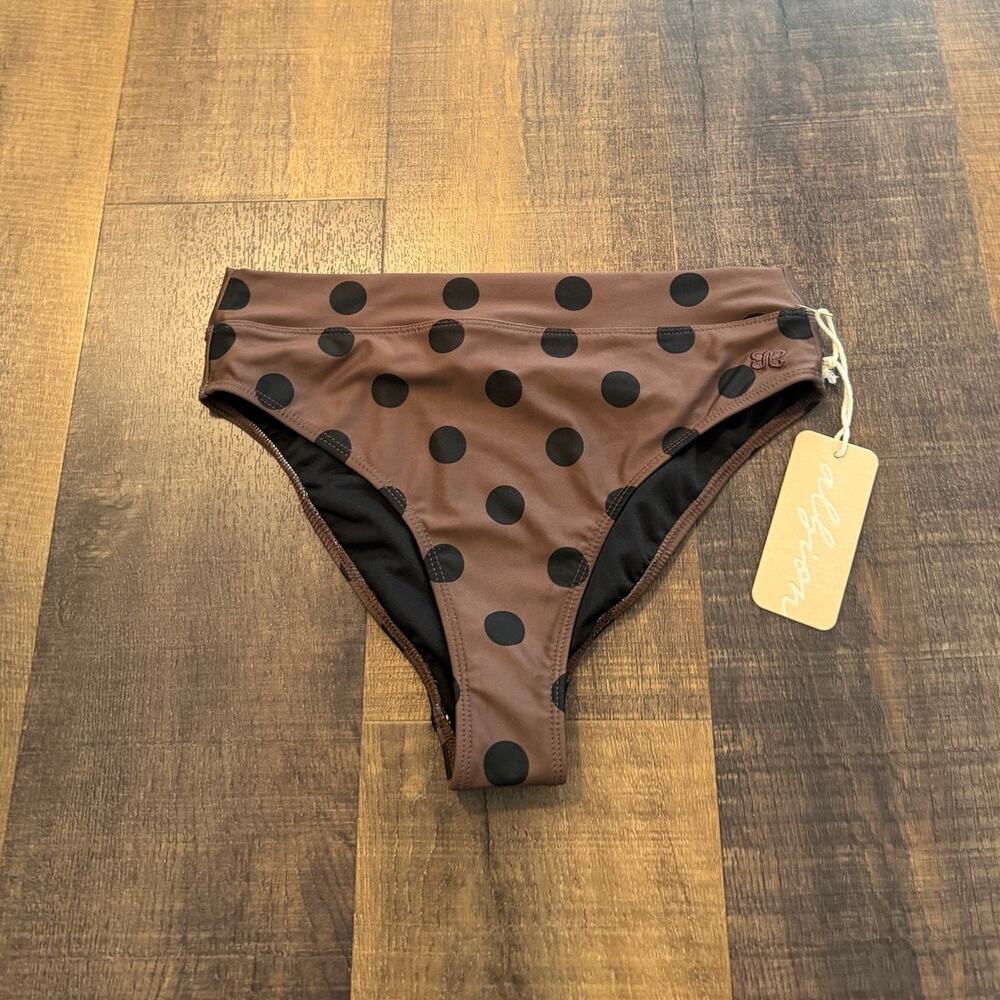 NWT Albion Black Cocoa Dot Almost Cheeky Bikini Bottoms Size Medium